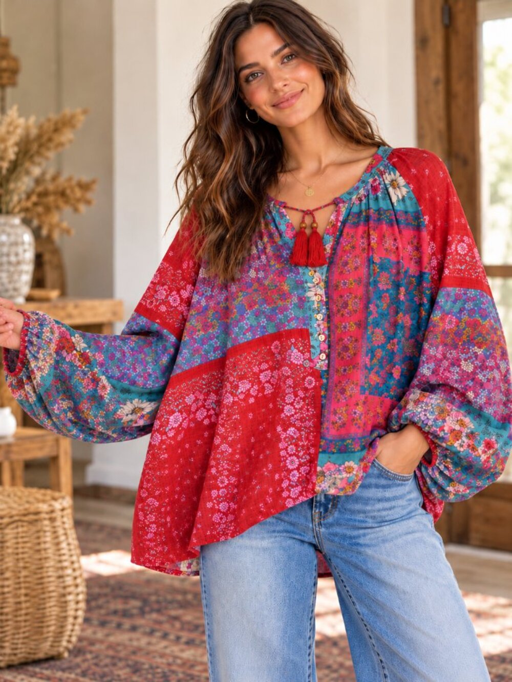 Natural Life Camille Top M NWT Jewel Positano Scarf Oversized